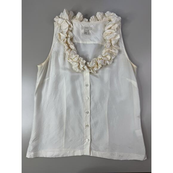 J.Crew 100% Silk Annalise Ruffle Top 4 Ivory Quiet Luxury Preppy Old Money - Picture 5 of 12